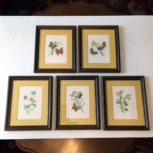 5 Vintage 70s 80s Butterfly Cross Stitch Pictures
